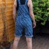 Blue Daisy Printed Denim Stretch Dungaree Shorts - Image 2